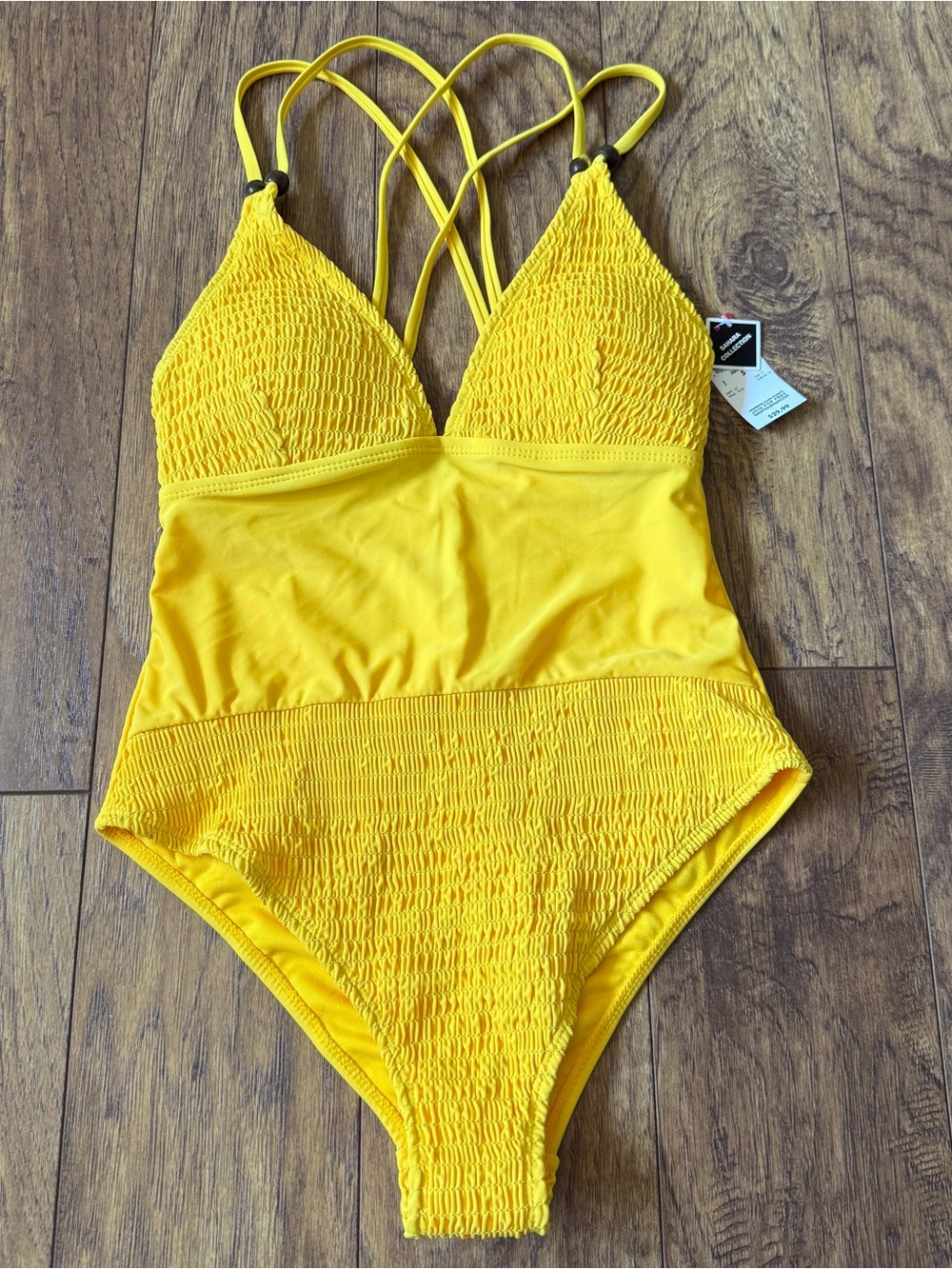 NWT) Sahara Collection Yellow Smocked One Piece Swimsuit Juniors S (E11)